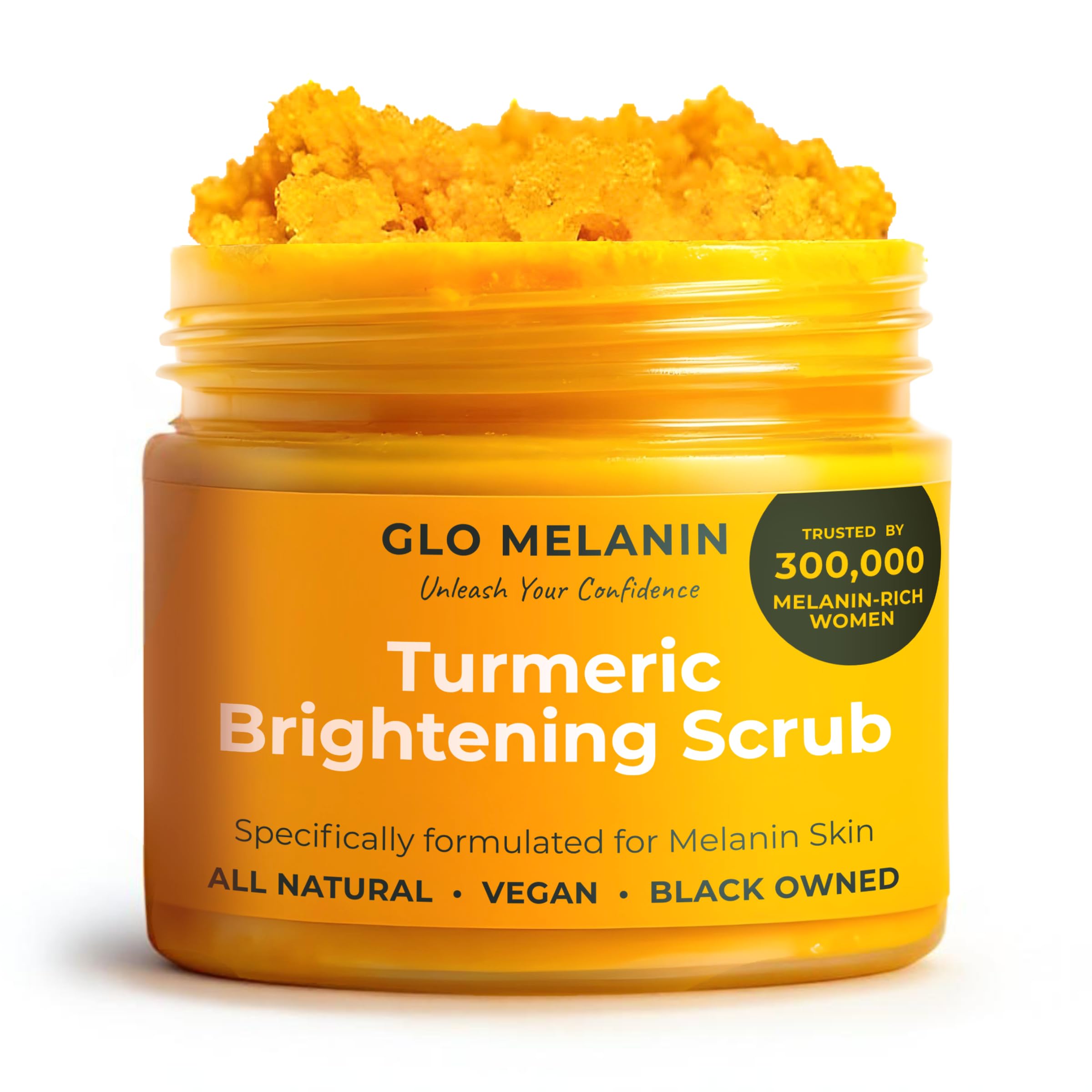 Glo Melanin frasco frontal mostrando etiqueta clara y beneficios