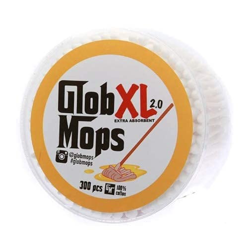 Glob Mops etiqueta que destaca bambú, algodón y madera biodegradables