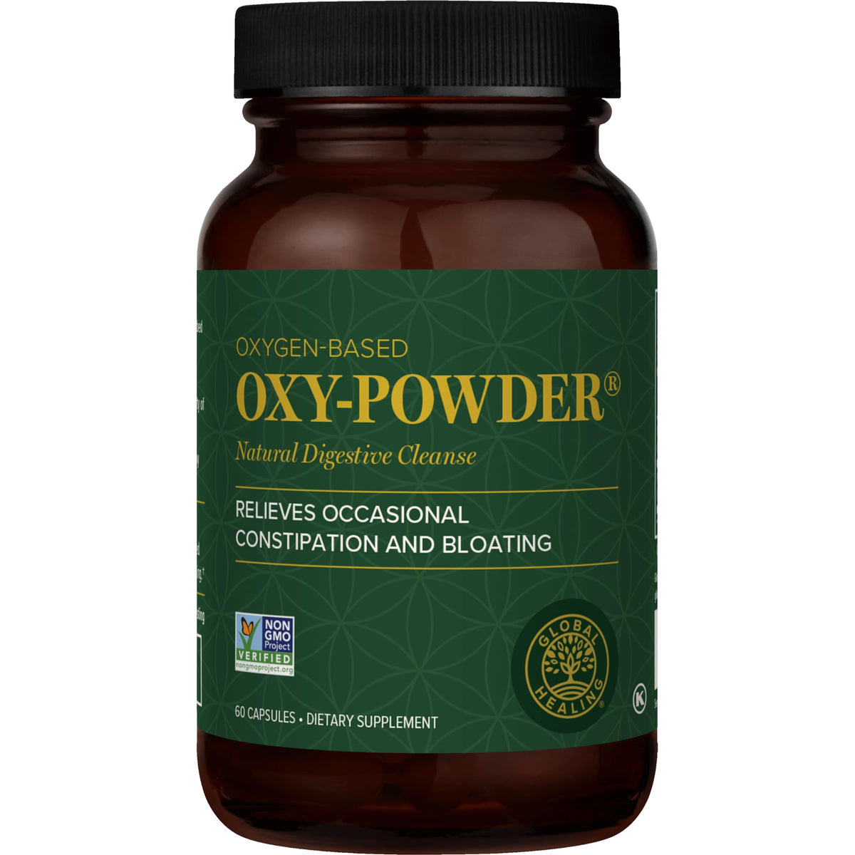 Global Healing Center envase frontal de Oxy-Powder mostrando presentación y nombre