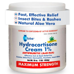 Globe crema hidrocortisona 1% envase frontal mostrando tamaño 16 oz para alivio efectivo
