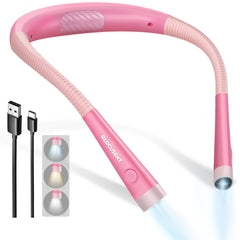 Glocusent front view of pink rechargeable neck light showing ergonomic shape and comfort