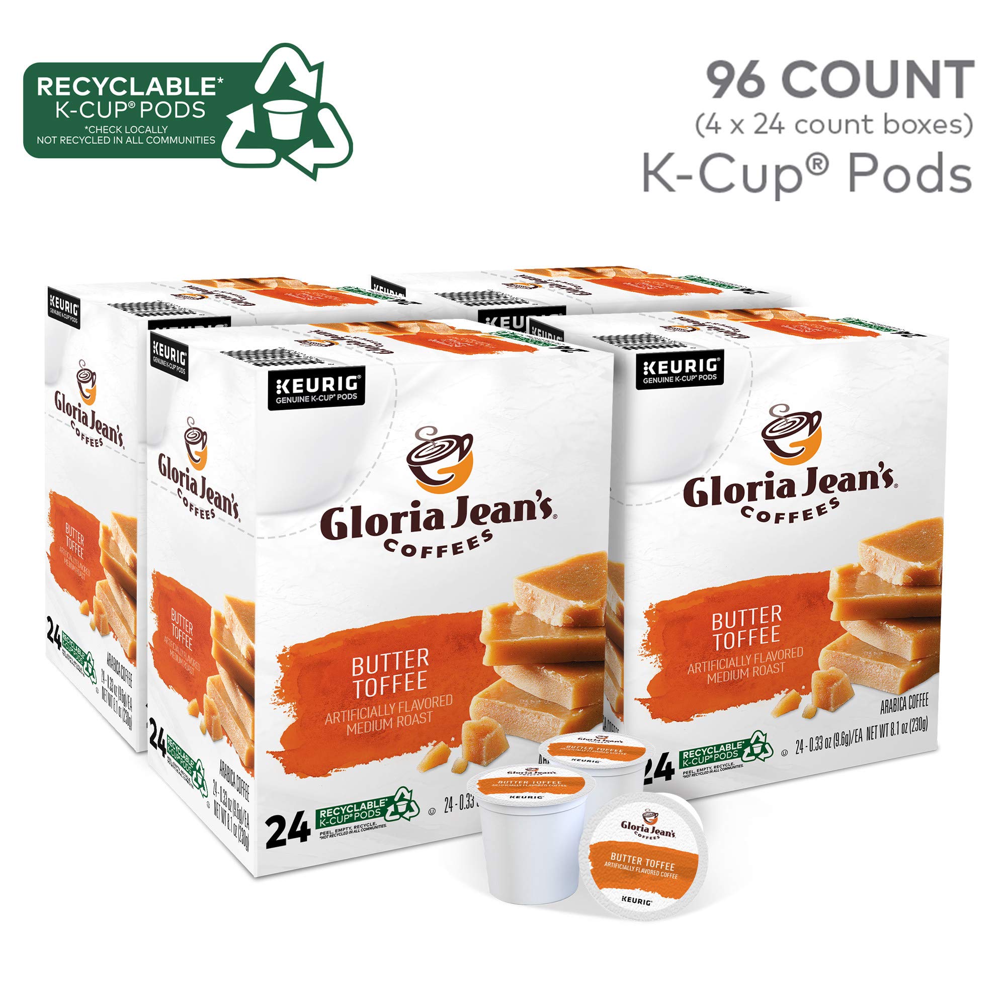 Gloria Jean's primer plano de una cápsula K-Cup y su sello hermético para frescura