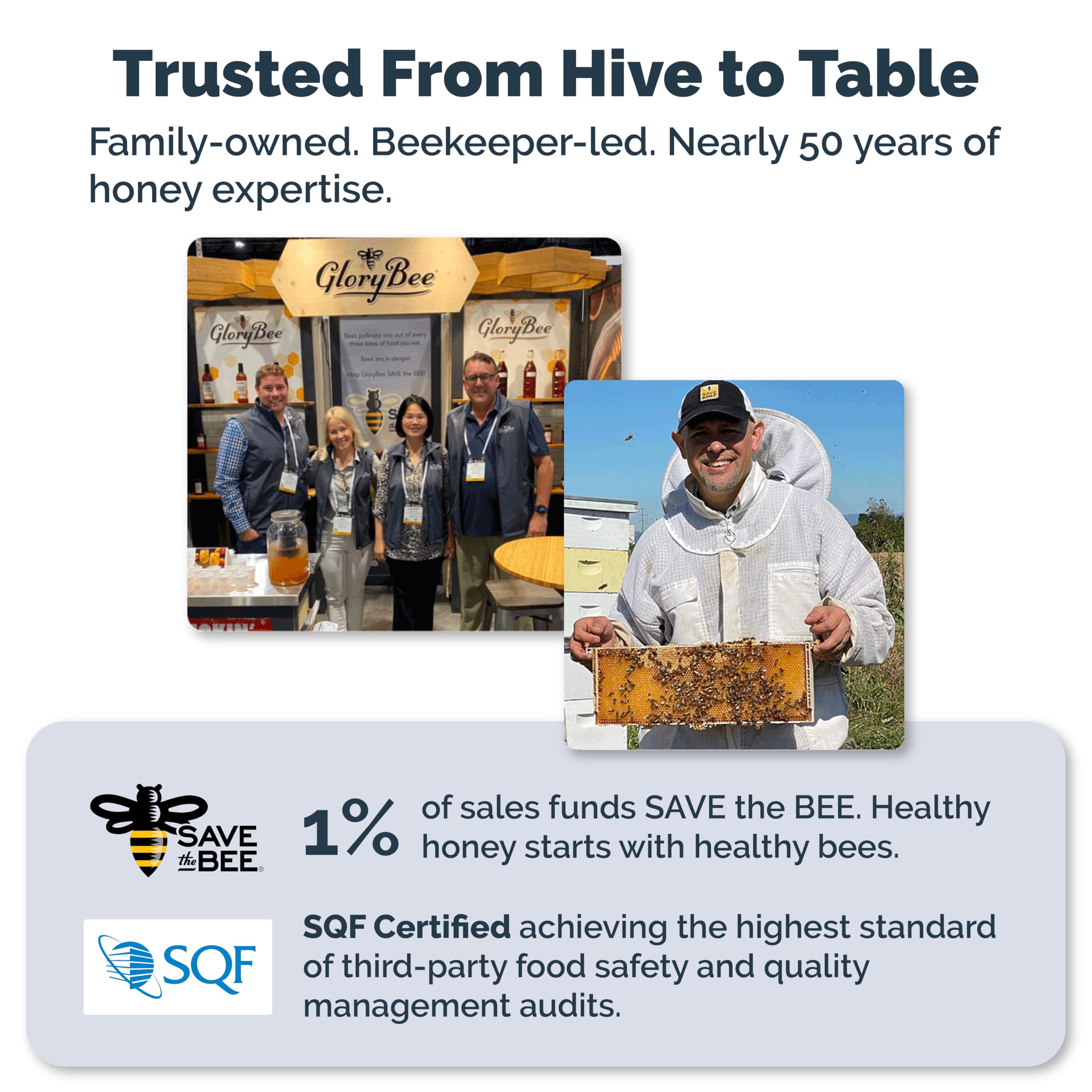 GloryBee etiqueta con certificaciones True Source y kosher que da confianza