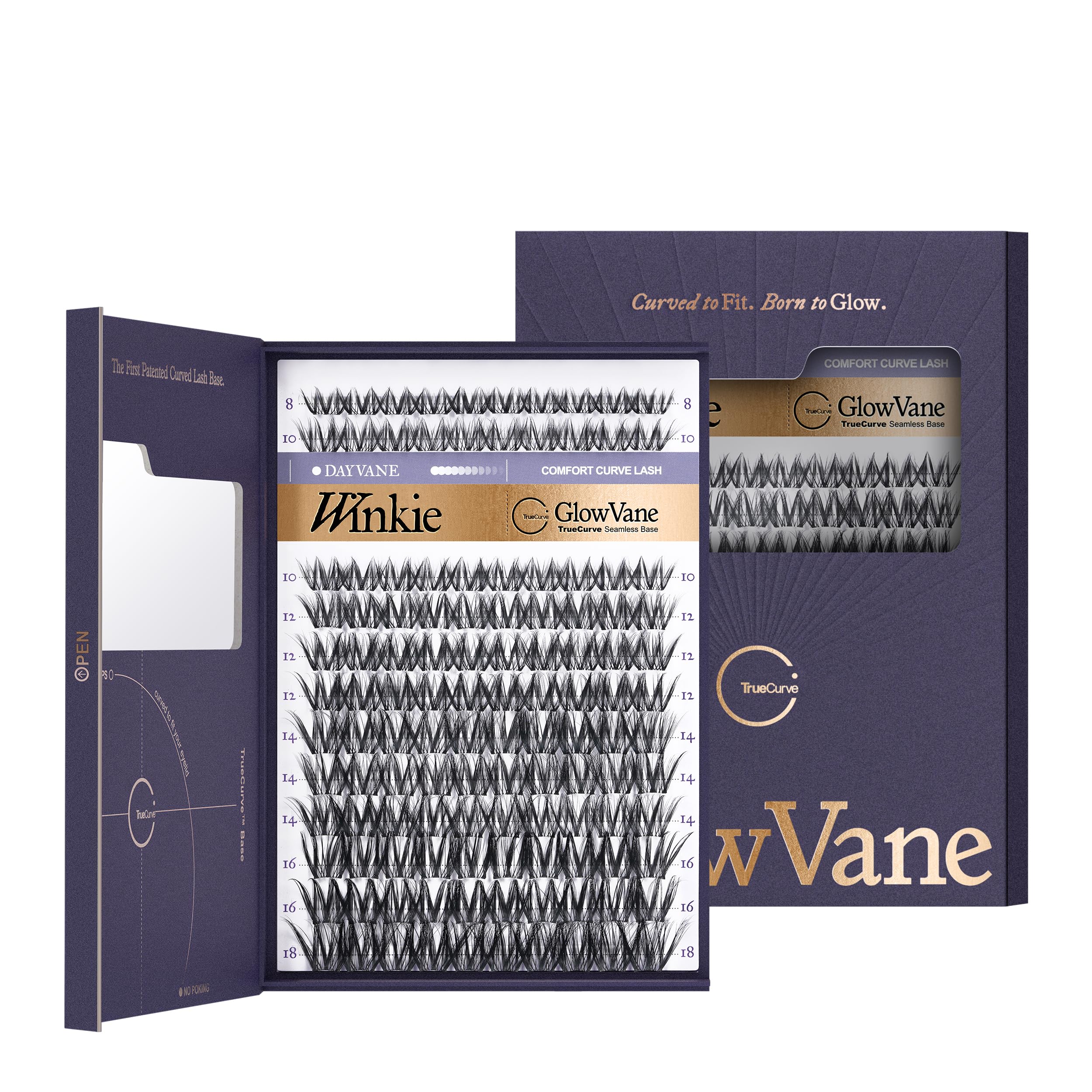 GlowVane Winkie frontal del empaque mostrando 120 piezas y mirada natural