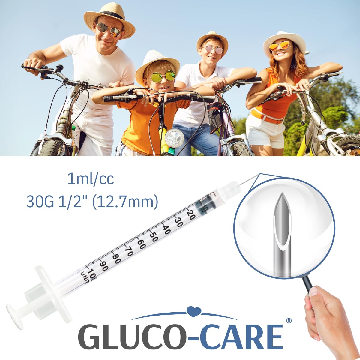 GLUCO-CARE aguja 30G con tapón naranja que protege y facilita identificación