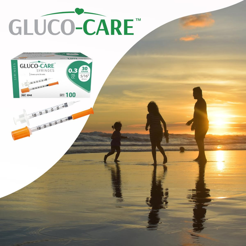 GLUCO-CARE etiqueta con especificaciones técnicas claras y visibles