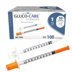 GLUCO-CARE empaque frontal mostrando caja de 100 unidades y fácil identificación