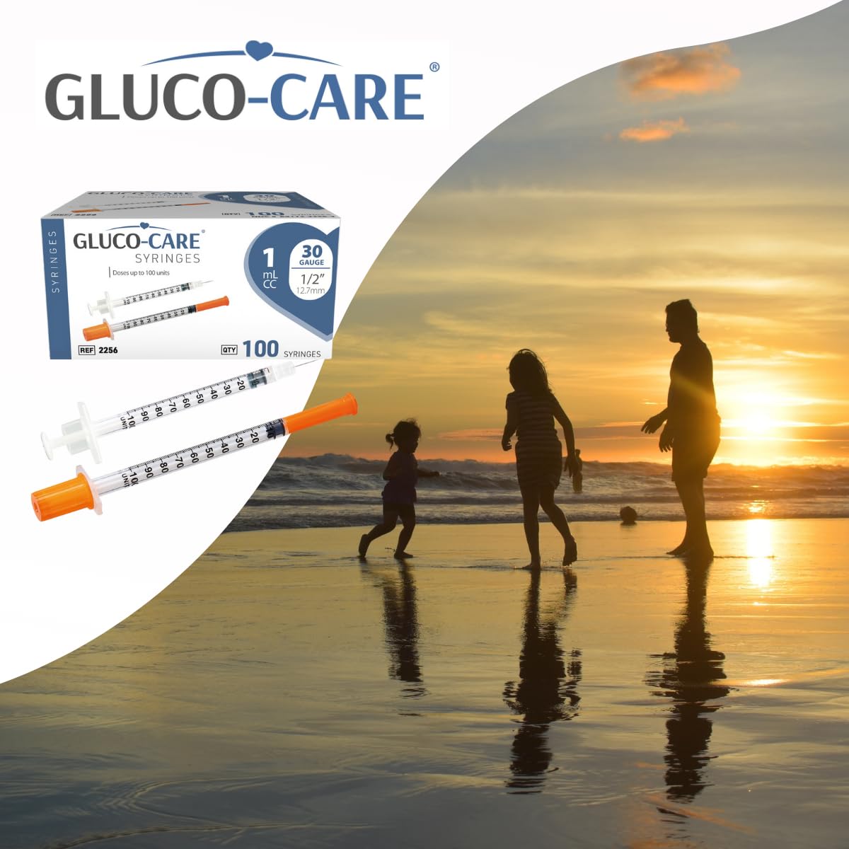 GLUCO-CARE jeringas en mesa de laboratorio listas para dosificar con precisión