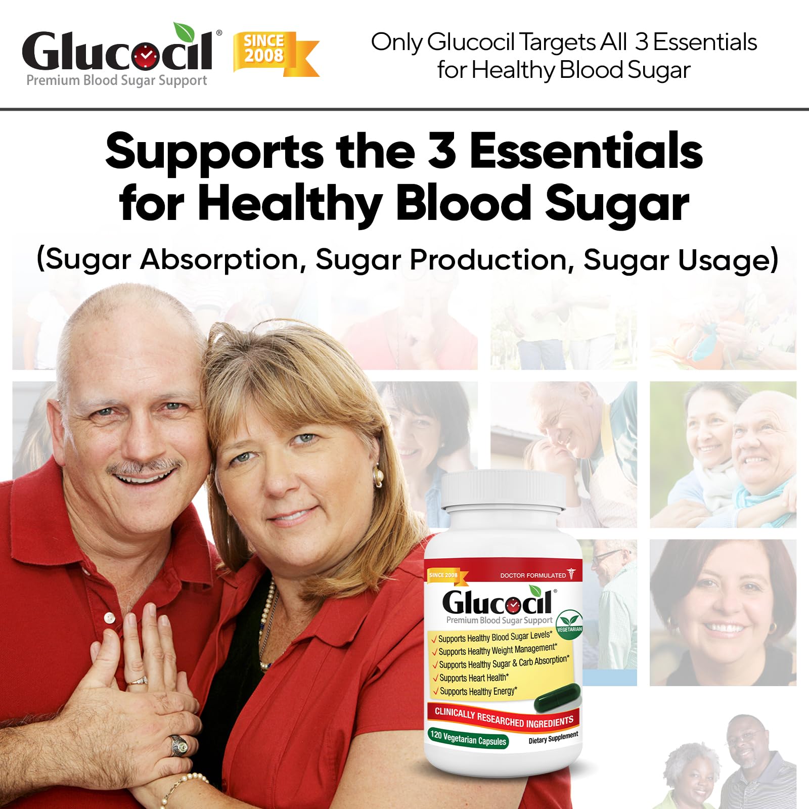 Glucocil cápsulas en primer plano destacando textura y forma vegetariana