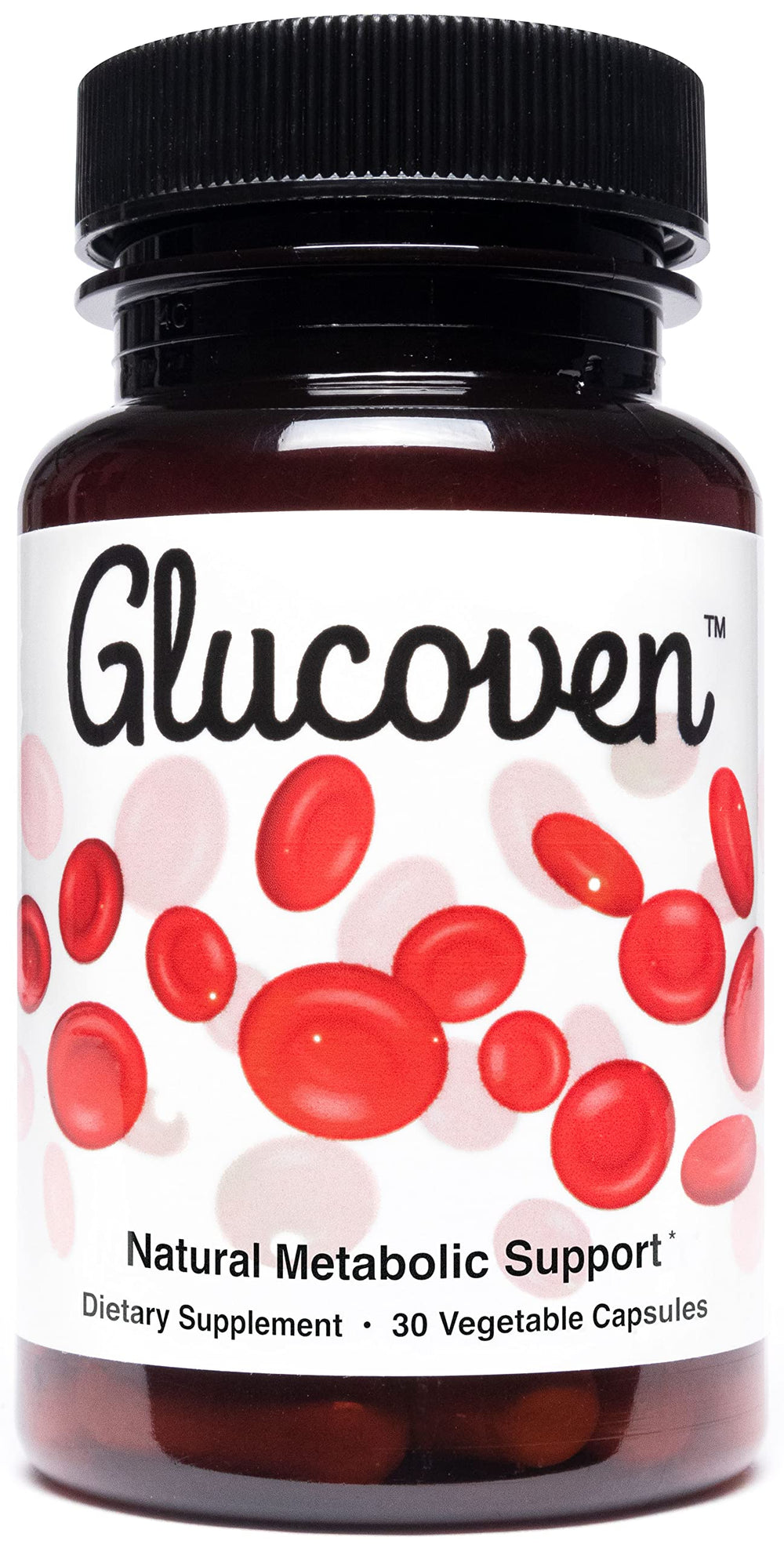 Glucoven frasco delantero mostrando etiqueta clara y beneficio de soporte metabólico