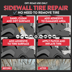 GLUETREAD parche aplicado en pared lateral de neumático 4x4 para emergencia