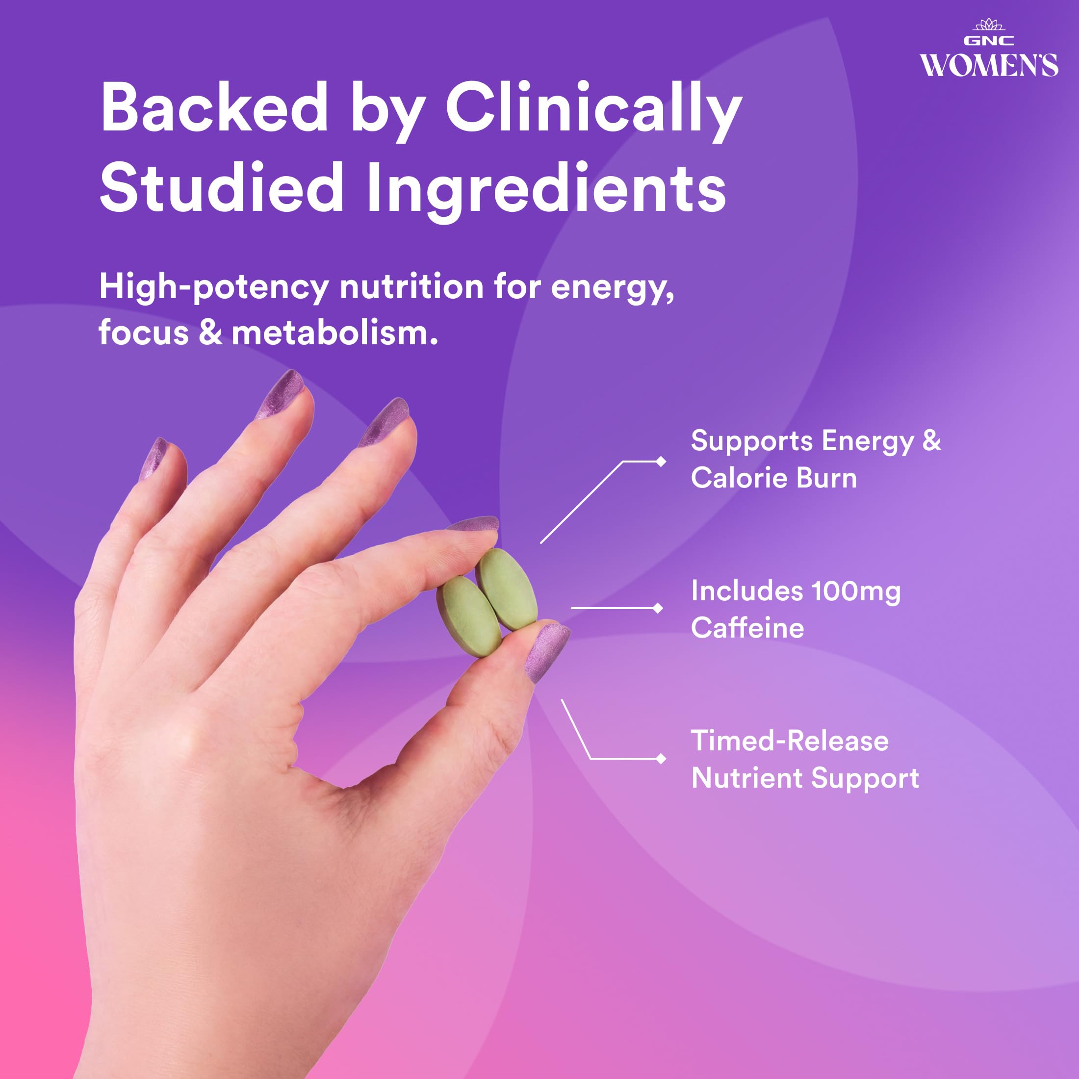 GNC caplet en mano para mostrar tamaño y facilidad de ingestión