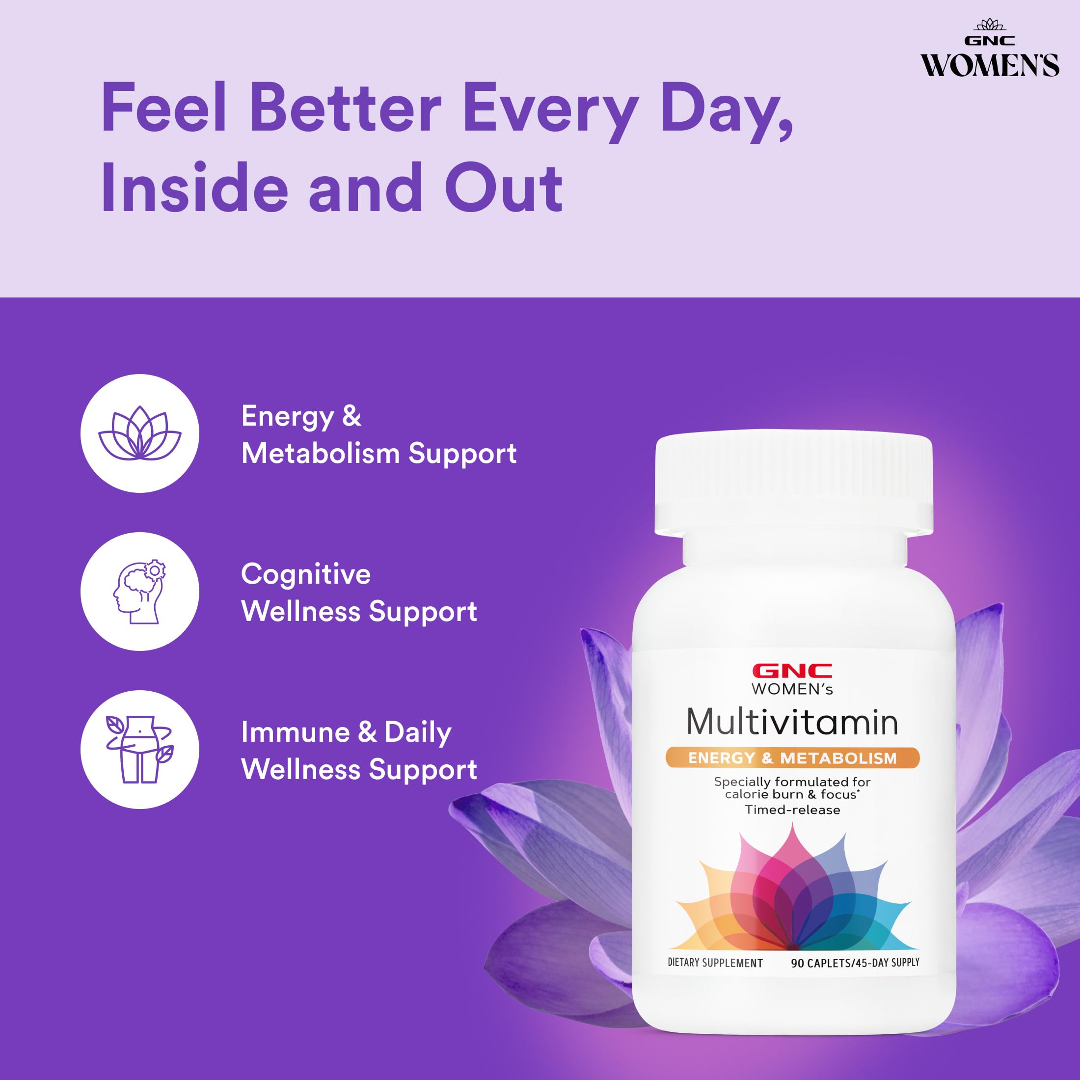 GNC etiqueta nutricional con datos de vitaminas y minerales clave