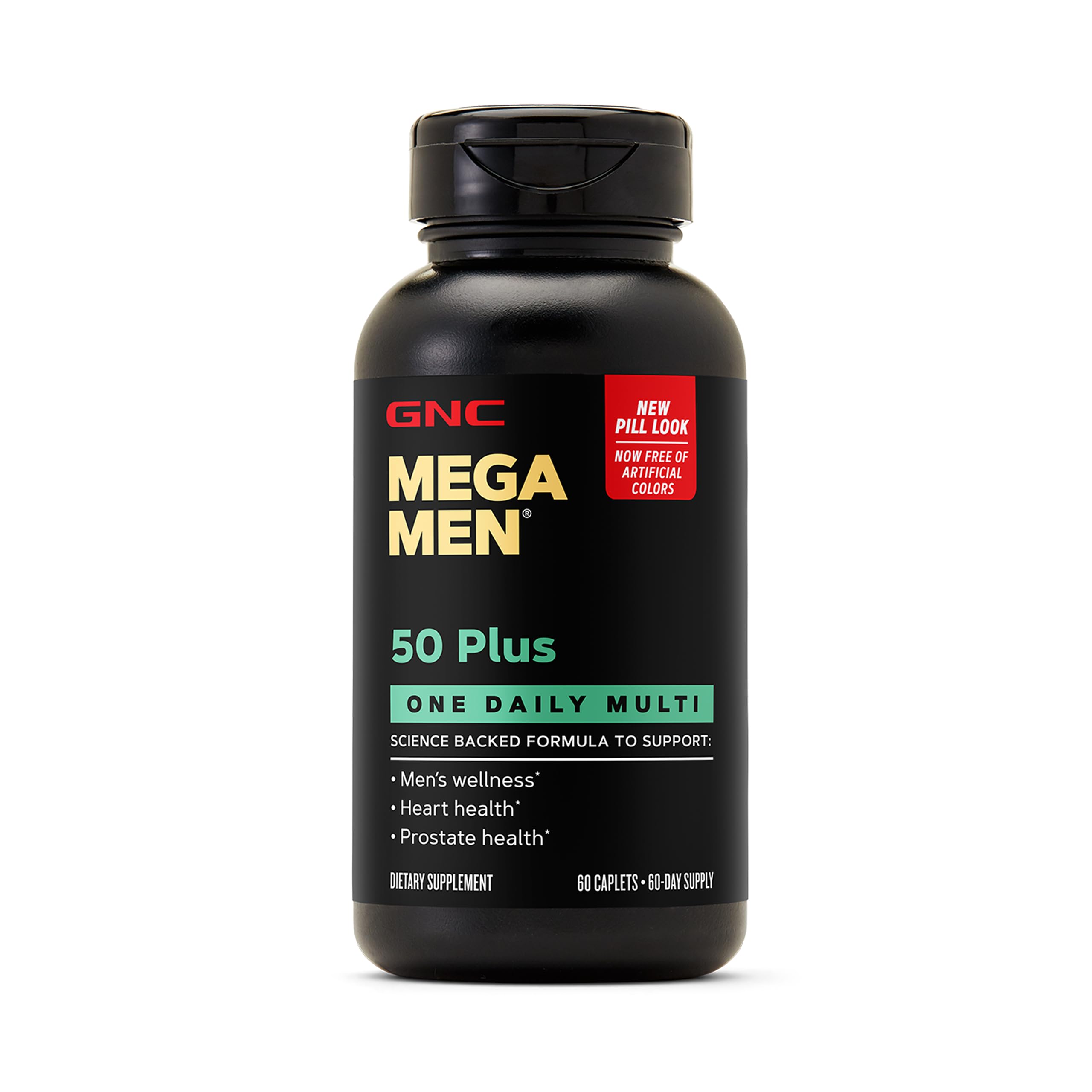 GNC envase frontal de Mega Men 50 Plus One Daily Multi mostrando diseño y beneficio de fácil toma