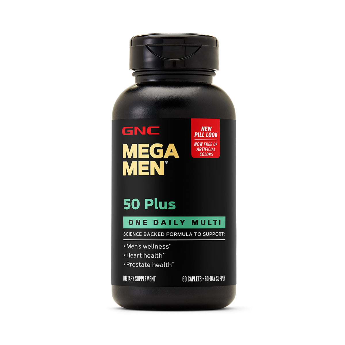 GNC envase frontal de Mega Men 50 Plus One Daily Multi mostrando diseño y beneficio de fácil toma
