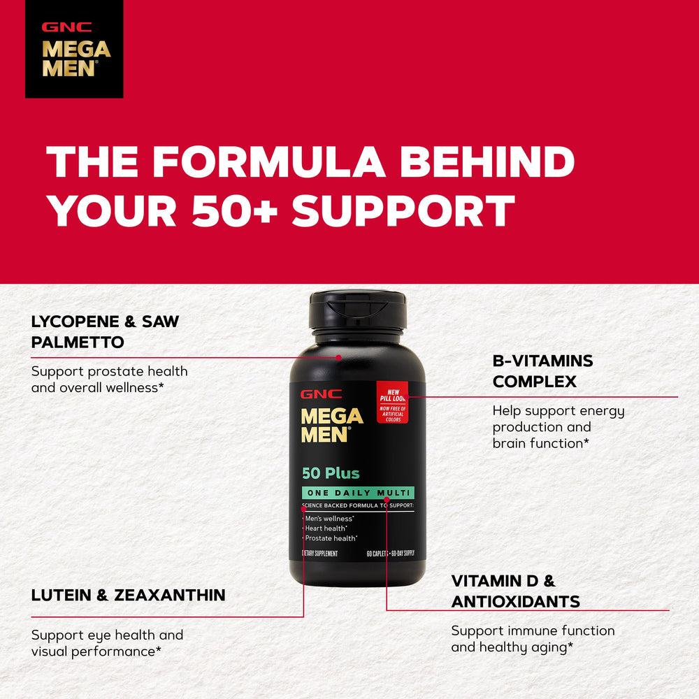 GNC Mega Men 50 Plus junto a un desayuno representando integración en la rutina matinal