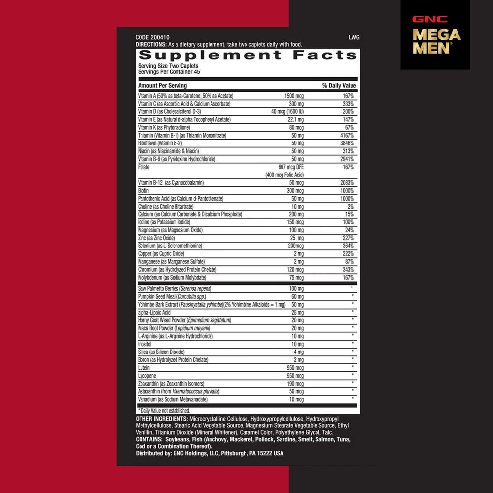 GNC Mega Men Prostate & Virility composición enfocada en ingredientes y beneficios
