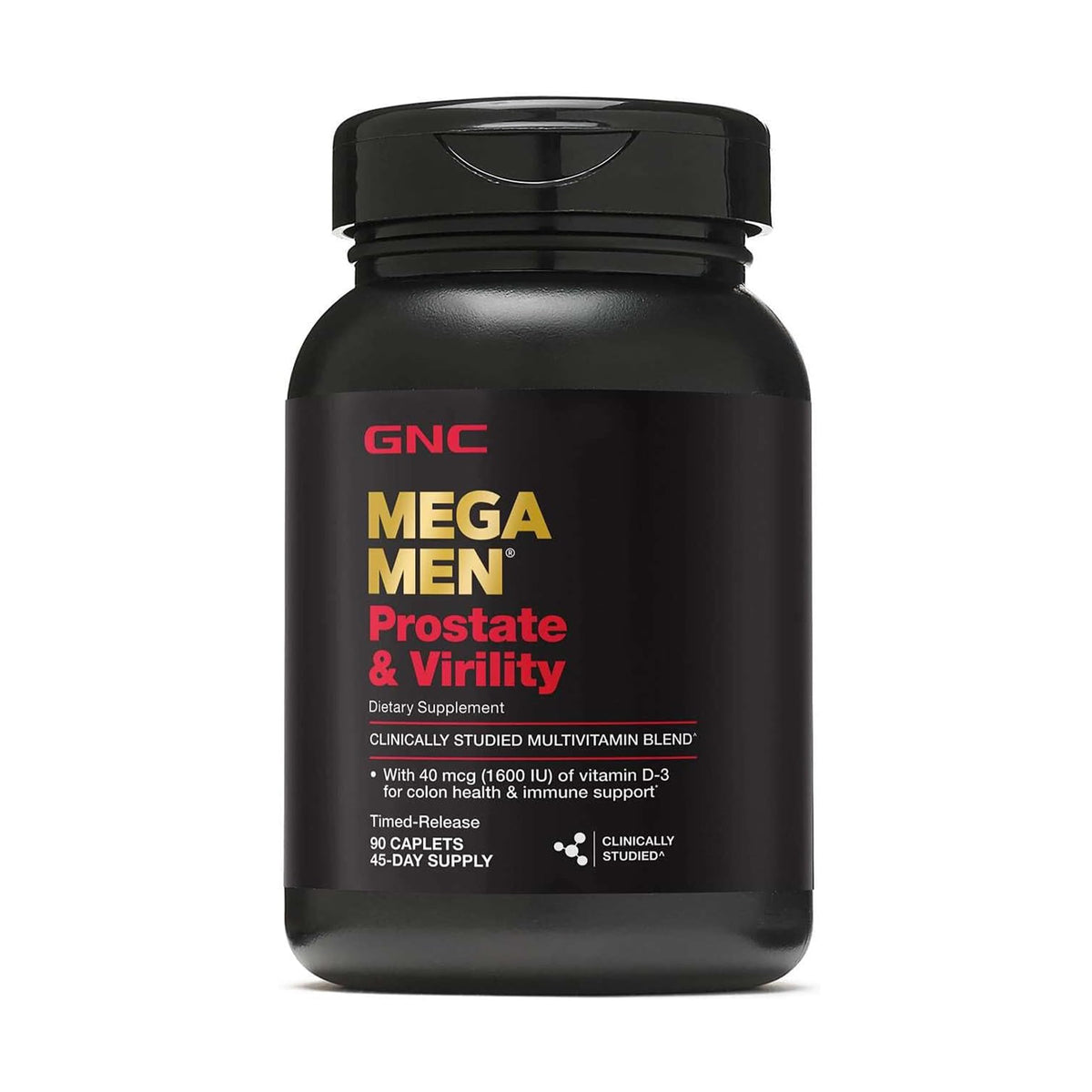 GNC Mega Men Prostate & Virility frente del envase mostrando la marca y beneficio
