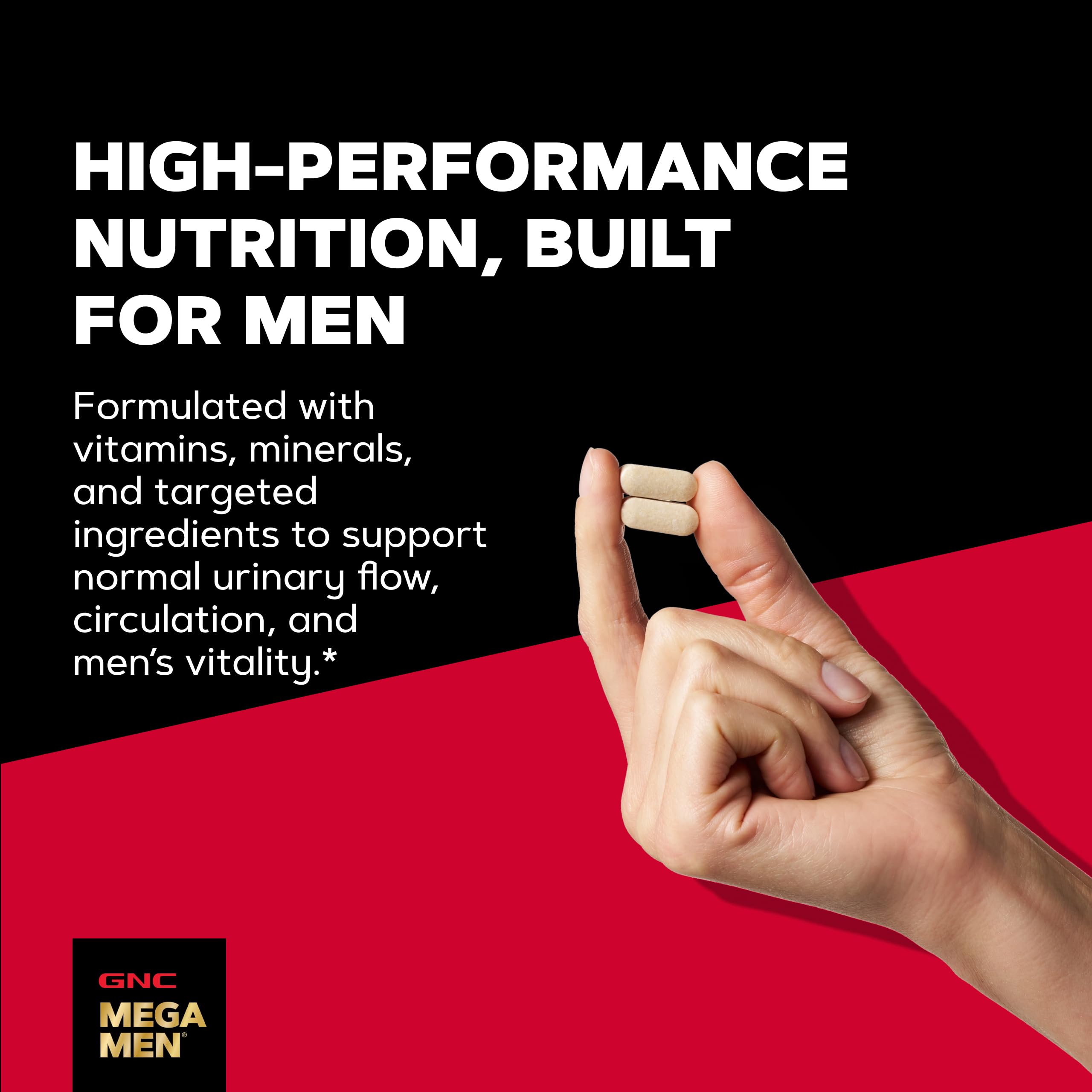 GNC Mega Men Prostate & Virility primer plano de la textura de la cápsula para confianza