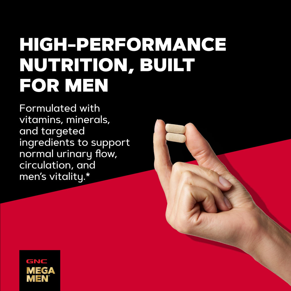 GNC Mega Men Prostate & Virility primer plano de la textura de la cápsula para confianza