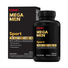 GNC Mega Men Sport vista frontal del envase con diseño claro y beneficios