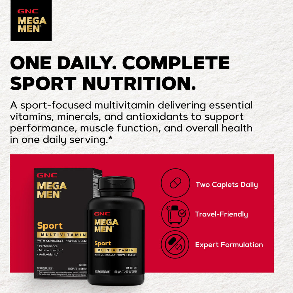 GNC Mega Men Sport etiqueta lateral con información nutricional visible