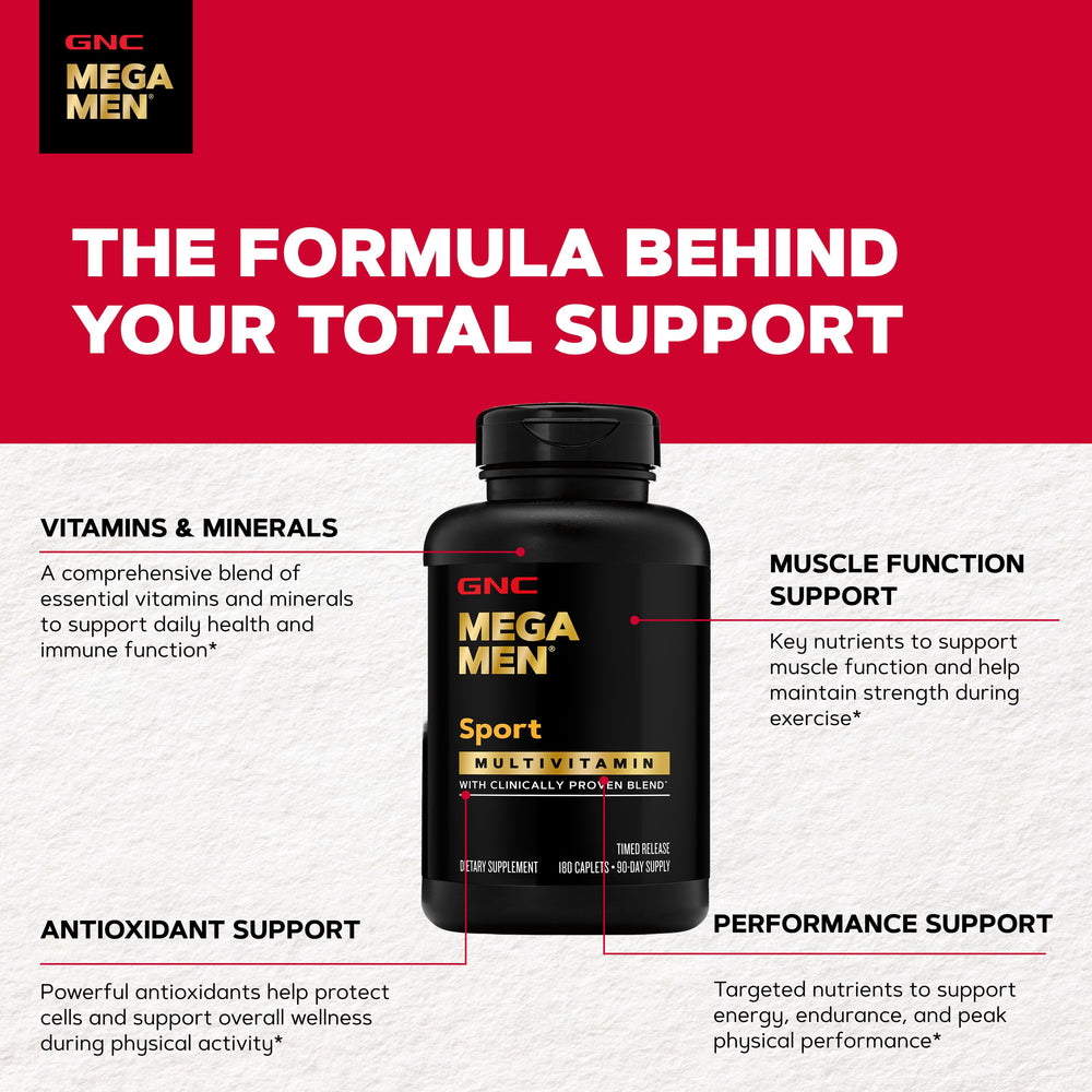 Frasco de GNC Mega Men Sport junto a una regla para comparar tamaño
