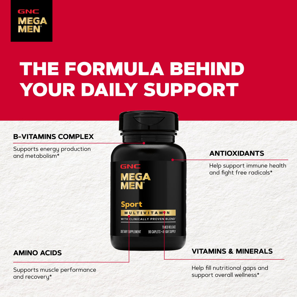 Botella de GNC Mega Men Sport junto a una regla para comparar tamaño y cantidad