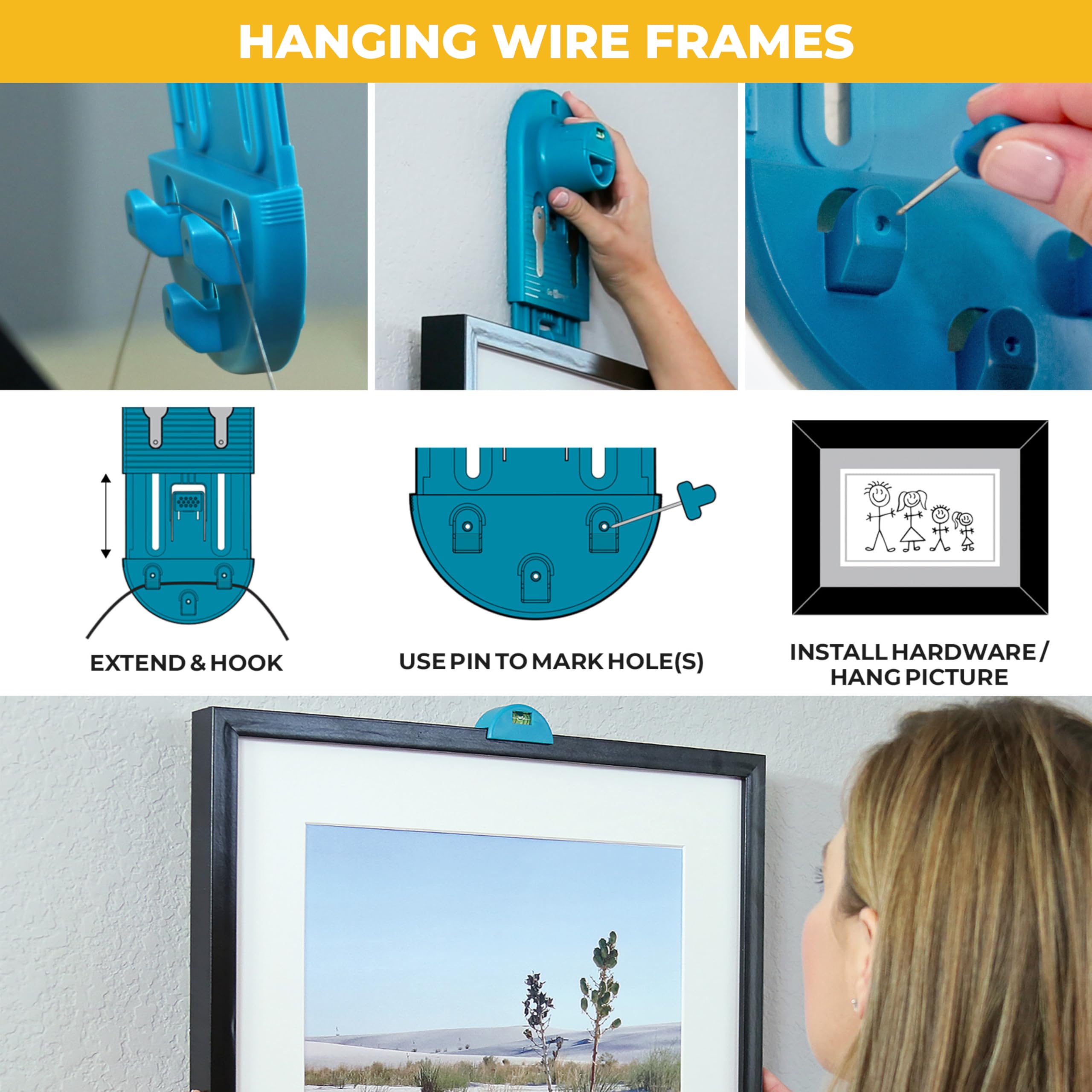 Go Hang It! escena decorativa con cuadros colgados alineados ideal para el hogar