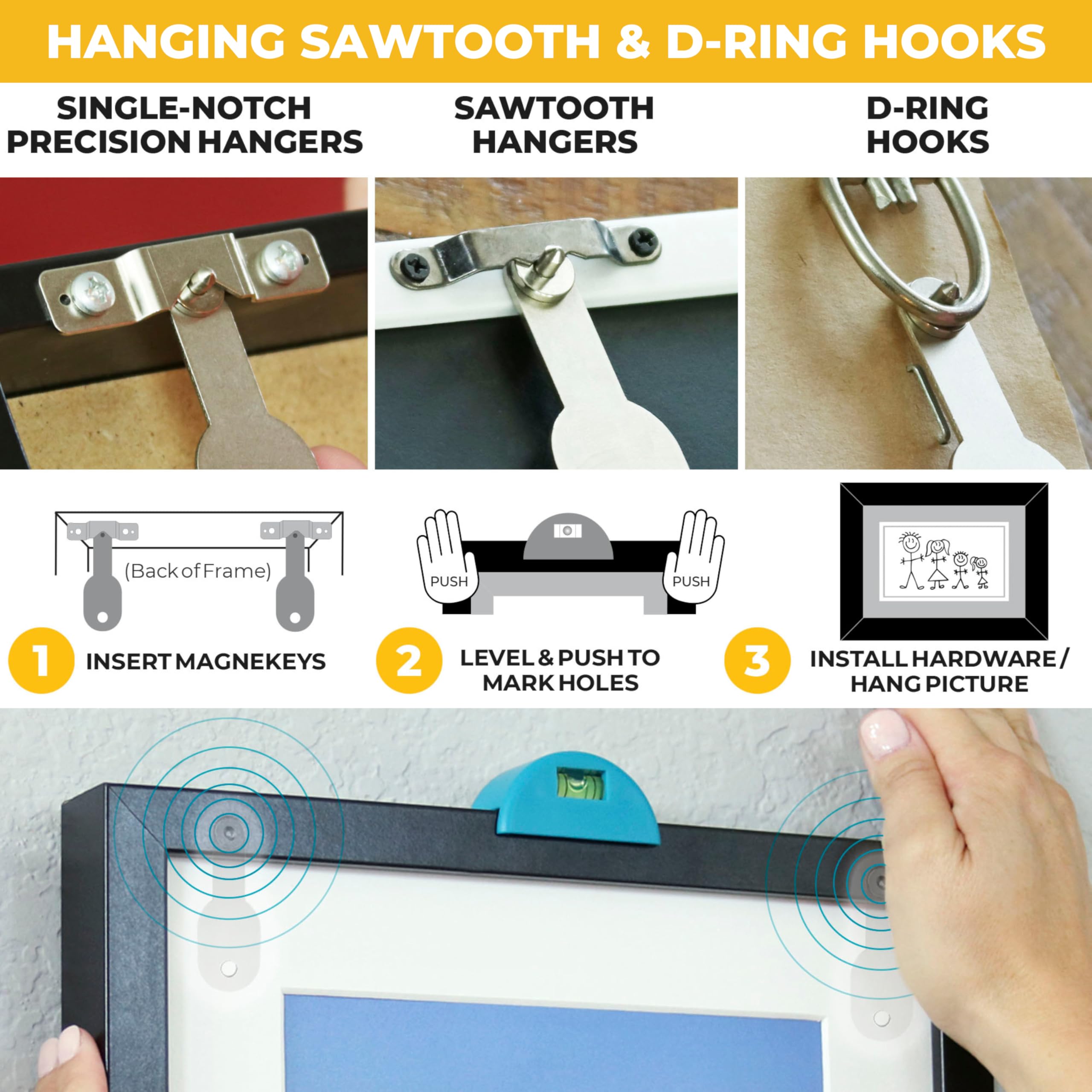 Go Hang It! caja abierta con organizador para guardar todas las piezas ordenadas