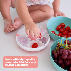 GoBe compartimentos llenos con frutas y galletas mostrando porciones claras