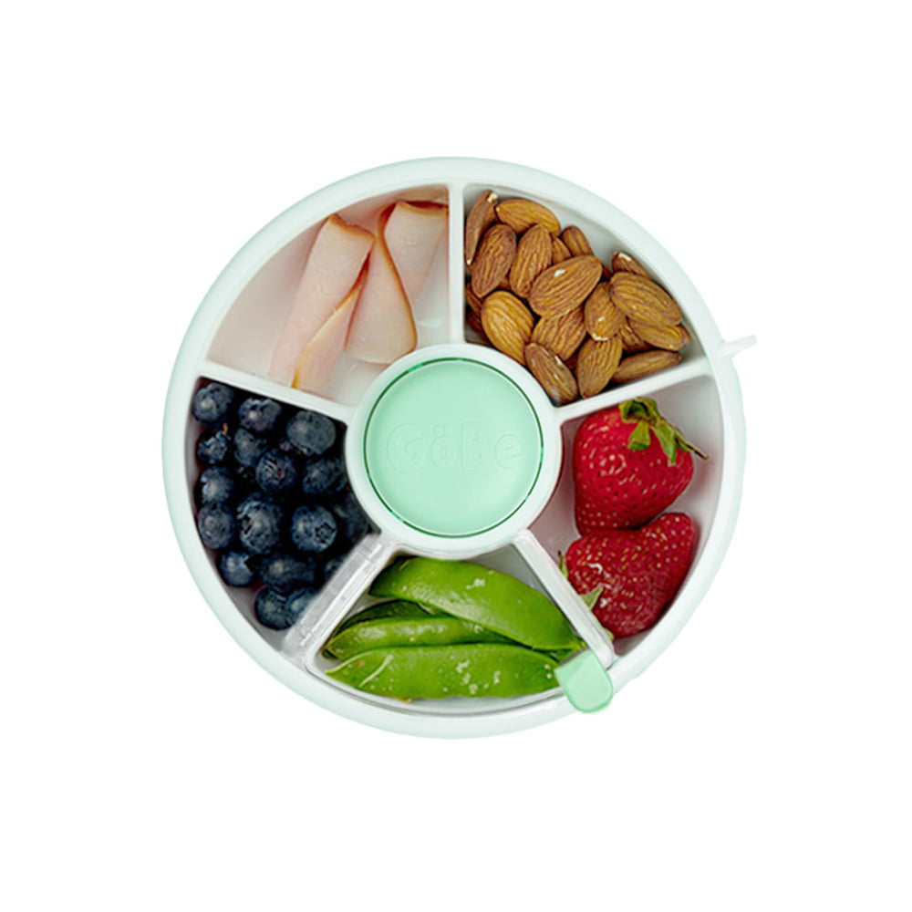 GoBe frente del Snack Spinner mostrando diseño compacto y fácil transporte