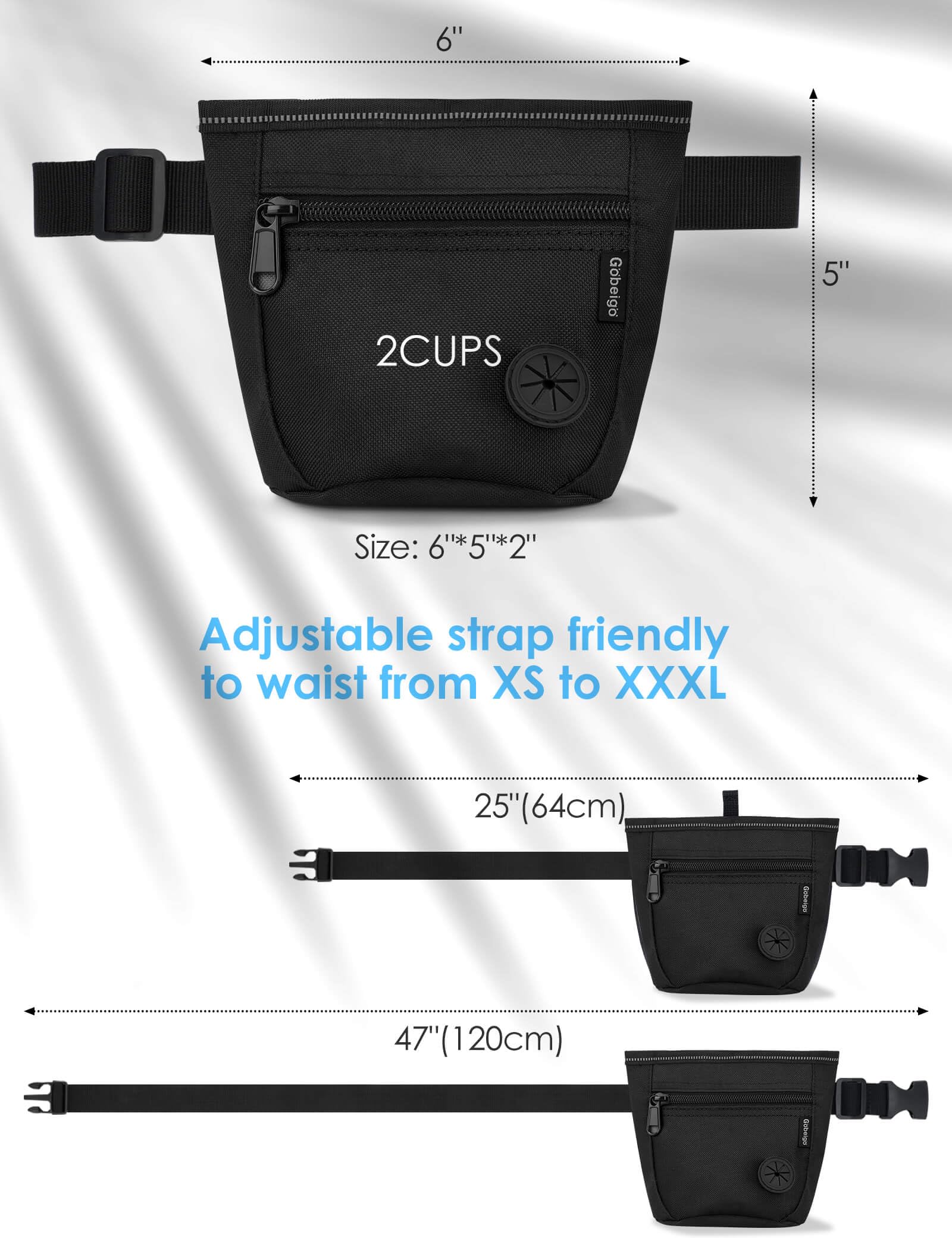 Gobeigo bolsillo frontal con cremallera y espacio para bolsas y pequeños accesorios
