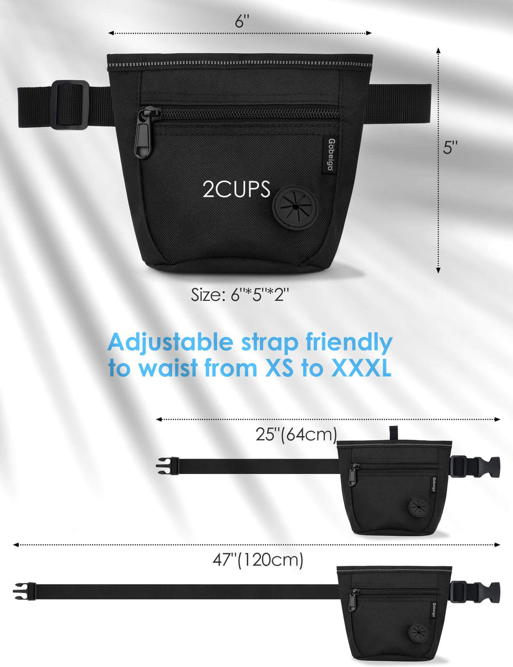 Gobeigo bolsillo frontal con cremallera y espacio para bolsas y pequeños accesorios
