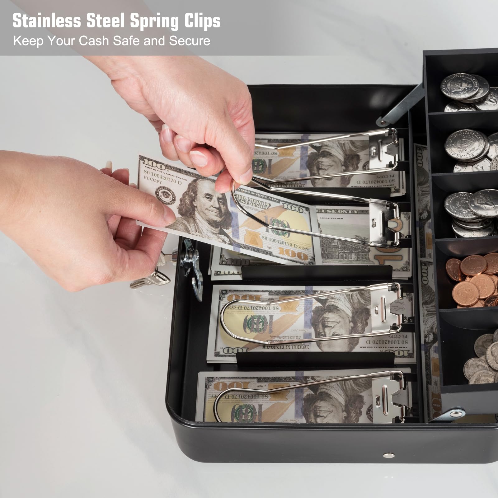 Goehiaul spring clips holding bills securely to prevent wind scatter