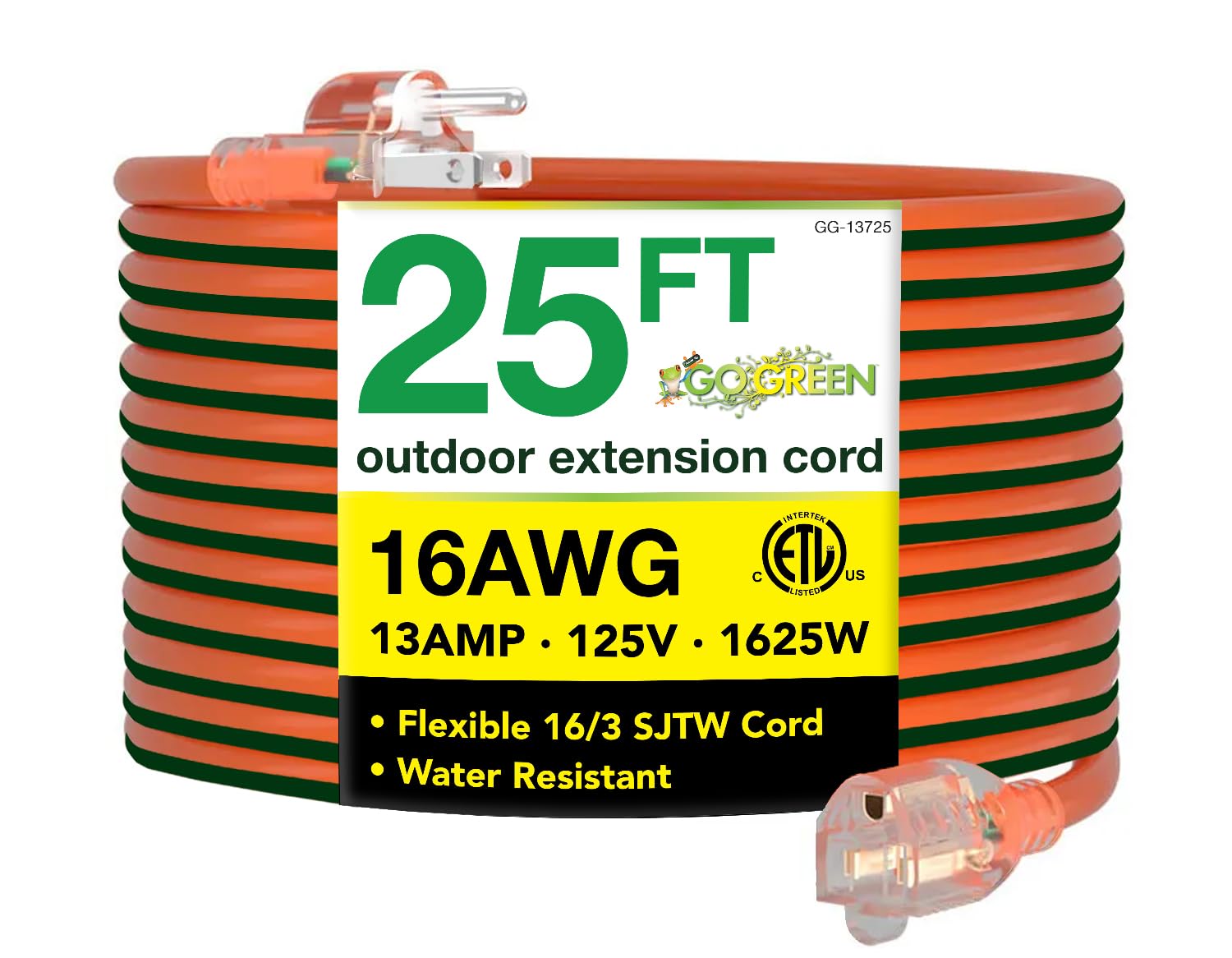 GoGreen Power vista frontal del paquete mostrando longitud y uso exterior