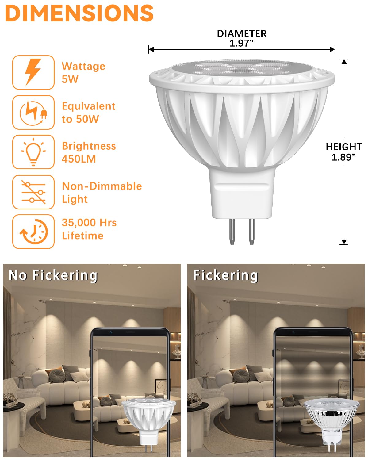 GOHDLAMP MR16 instalada en terraza protegida, luz cálida para exteriores cubiertos