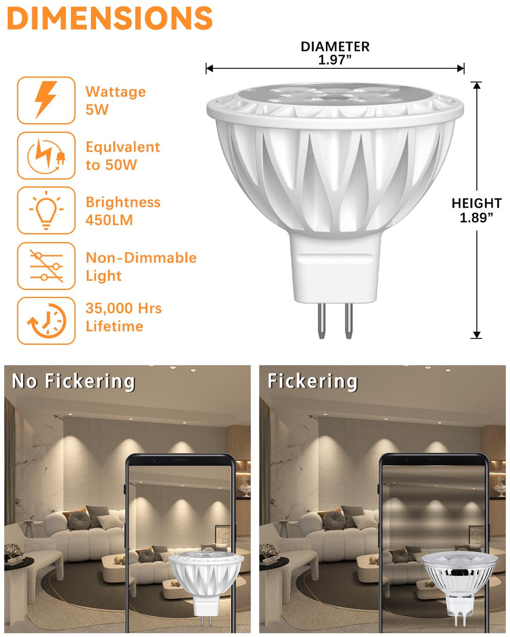 GOHDLAMP MR16 instalada en terraza protegida, luz cálida para exteriores cubiertos