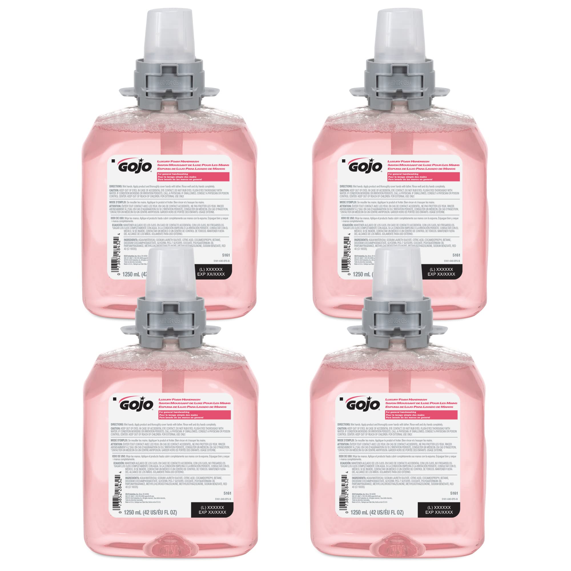 GOJO envase frontal cranberry mostrando etiqueta y volumen, fácil identificación