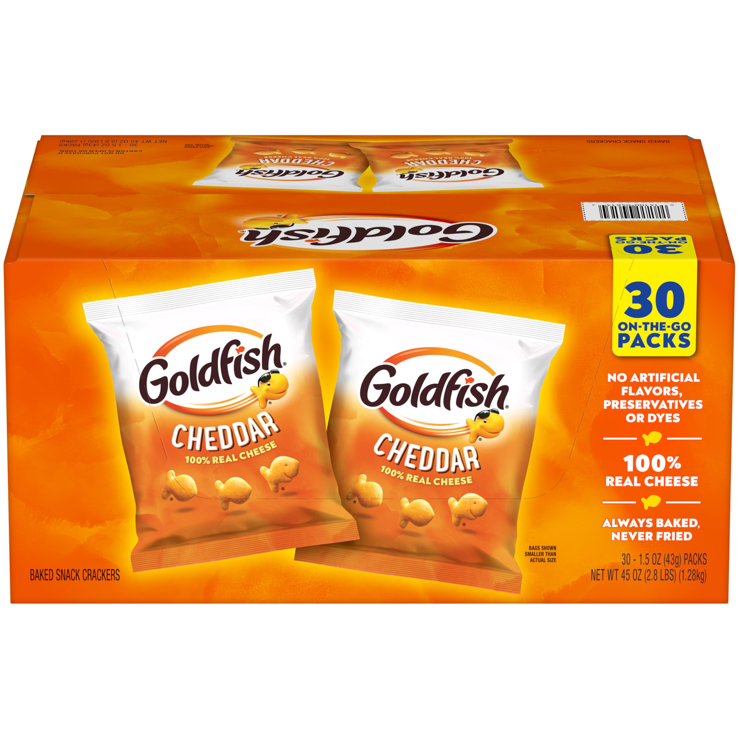 Goldfish presentación frontal mostrando paquete y 30 bolsitas, marca Goldfish y conveniencia