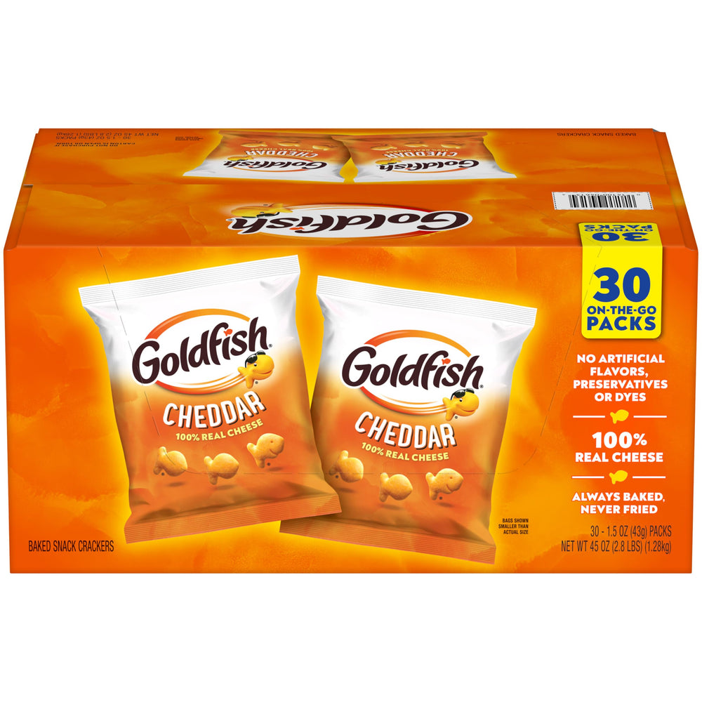 Goldfish presentación frontal mostrando paquete y 30 bolsitas, marca Goldfish y conveniencia