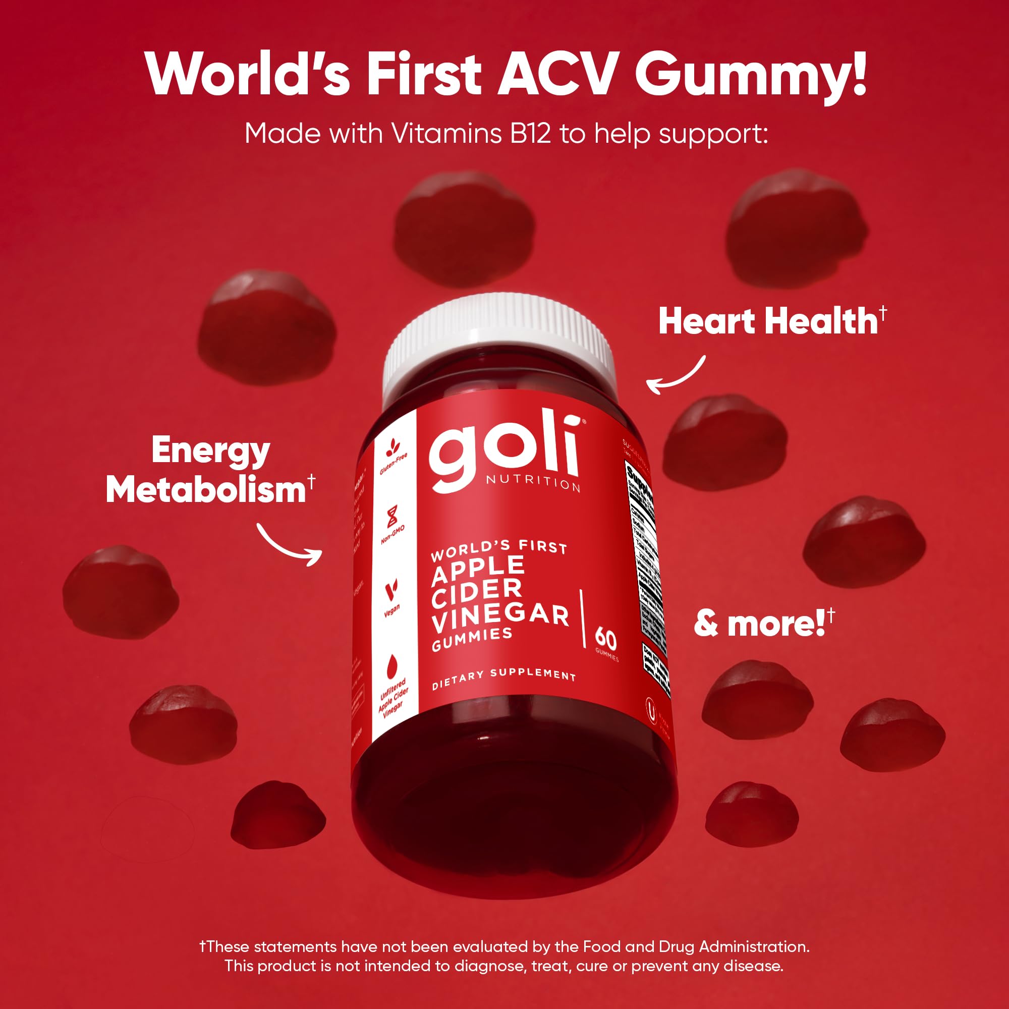 Goli beetroot and pomegranate ingredients next to gummies, natural color and flavor