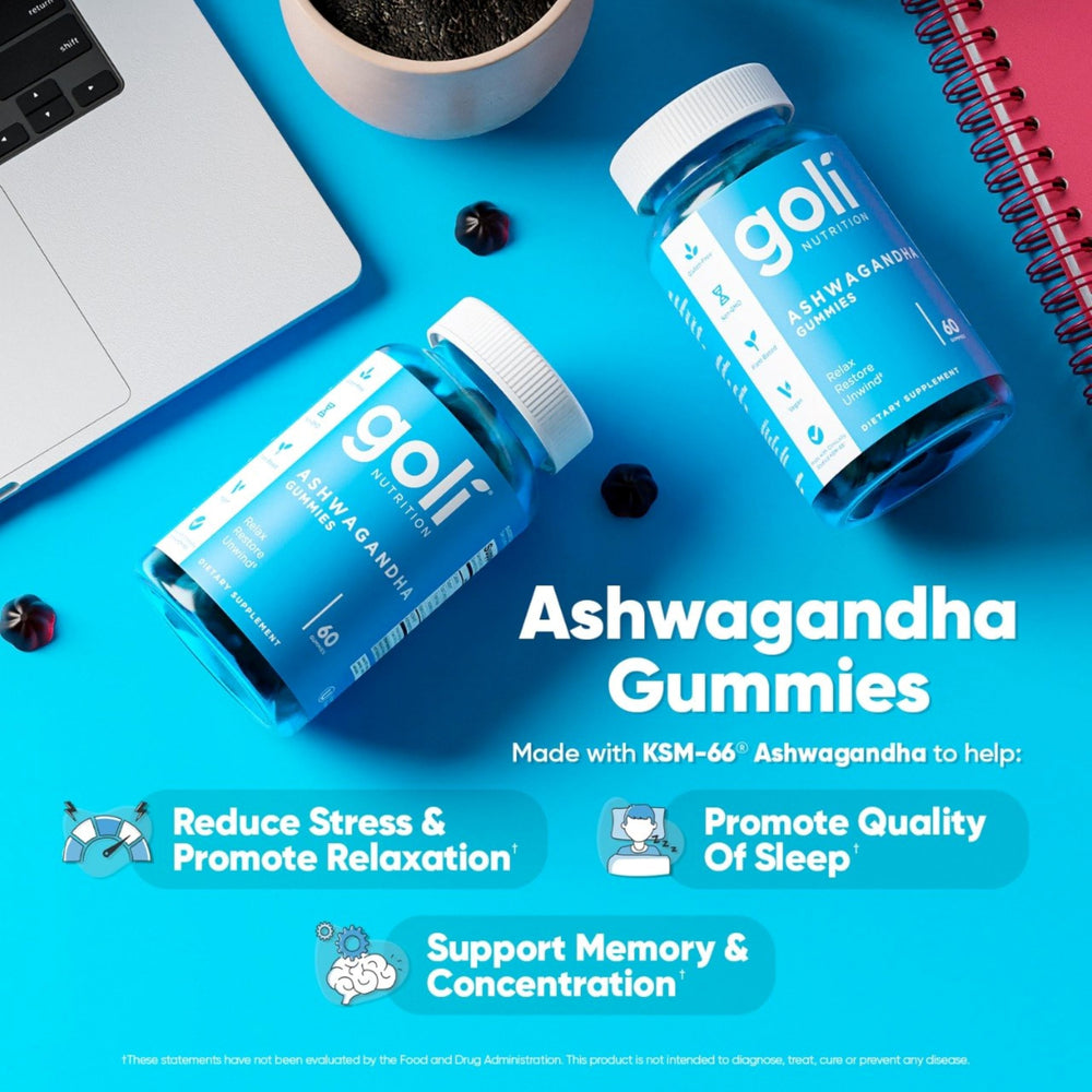 Goli Ashwagandha KSM-66 frasco que destaca la formulación adaptógena