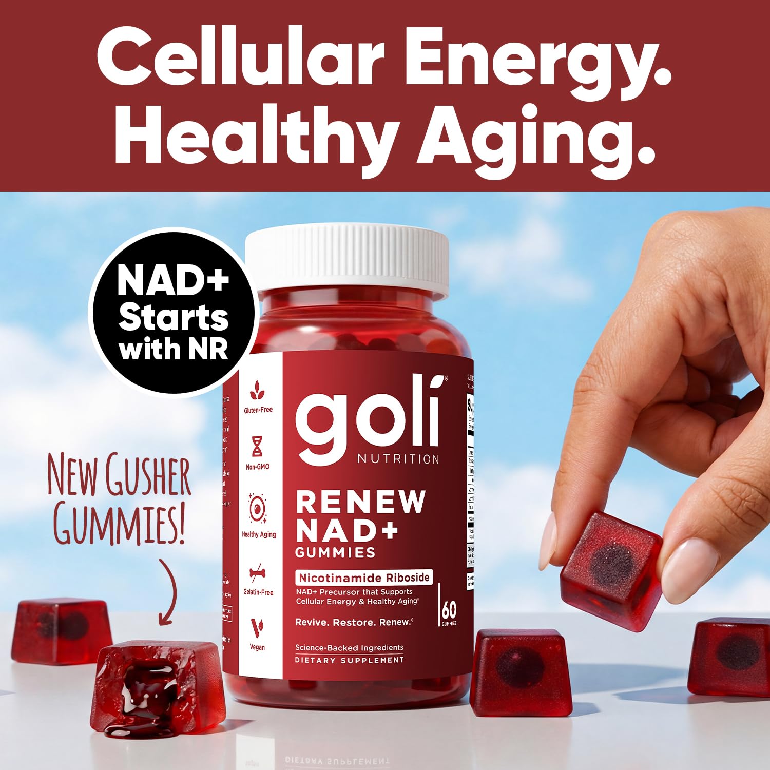 Goli Renew NAD+ comparación de ingredientes veganos y sin OMG clara