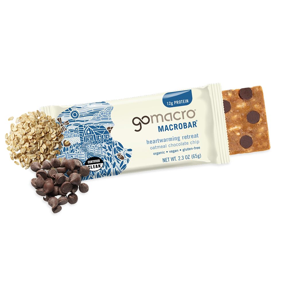 GoMacro barra abierta con chispas de chocolate visibles y miga compacta