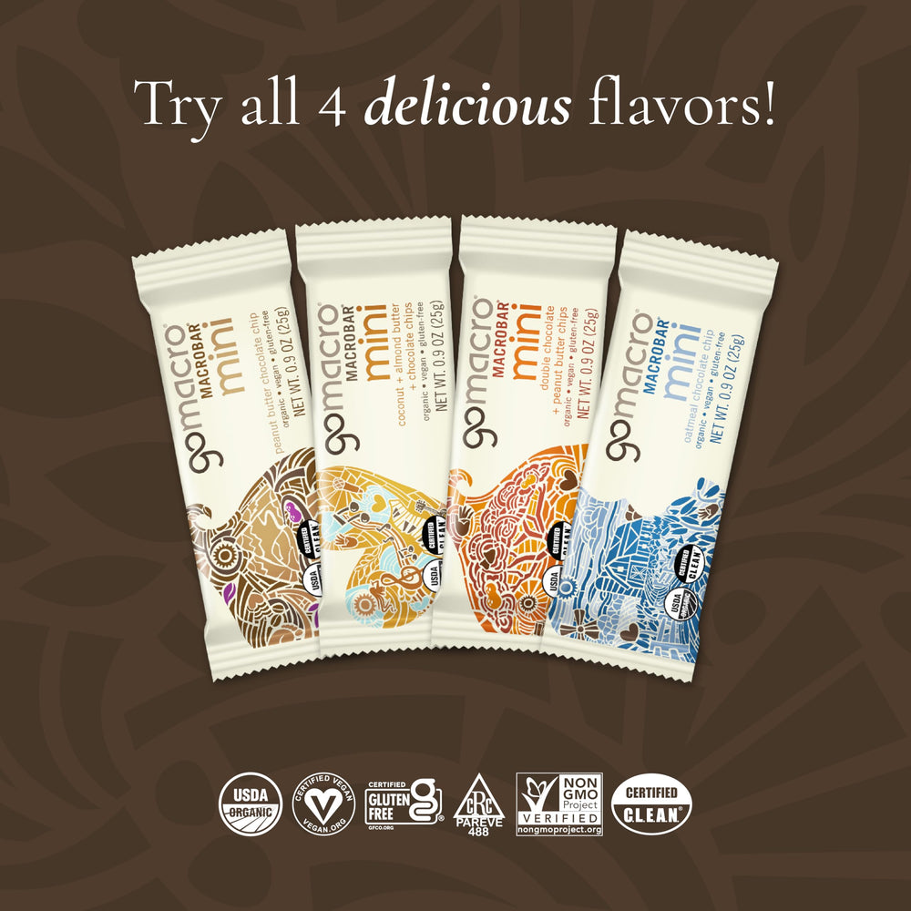 GoMacro barra mini en mano listada como snack portátil