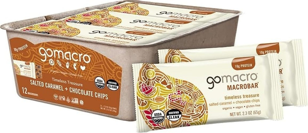 GoMacro vista frontal del paquete mostrando la barra y beneficios veganos