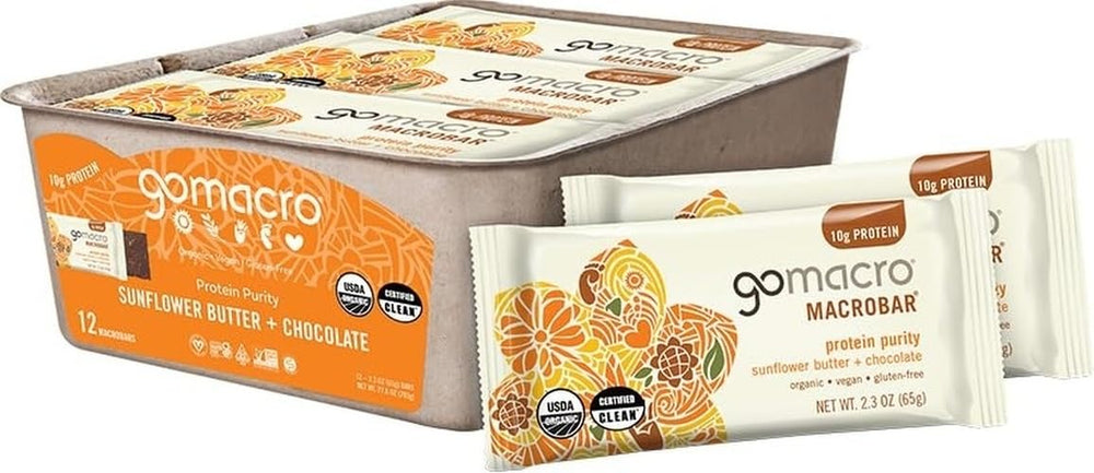 GoMacro empaque frontal de la barra mostrando diseño y tamaño práctico