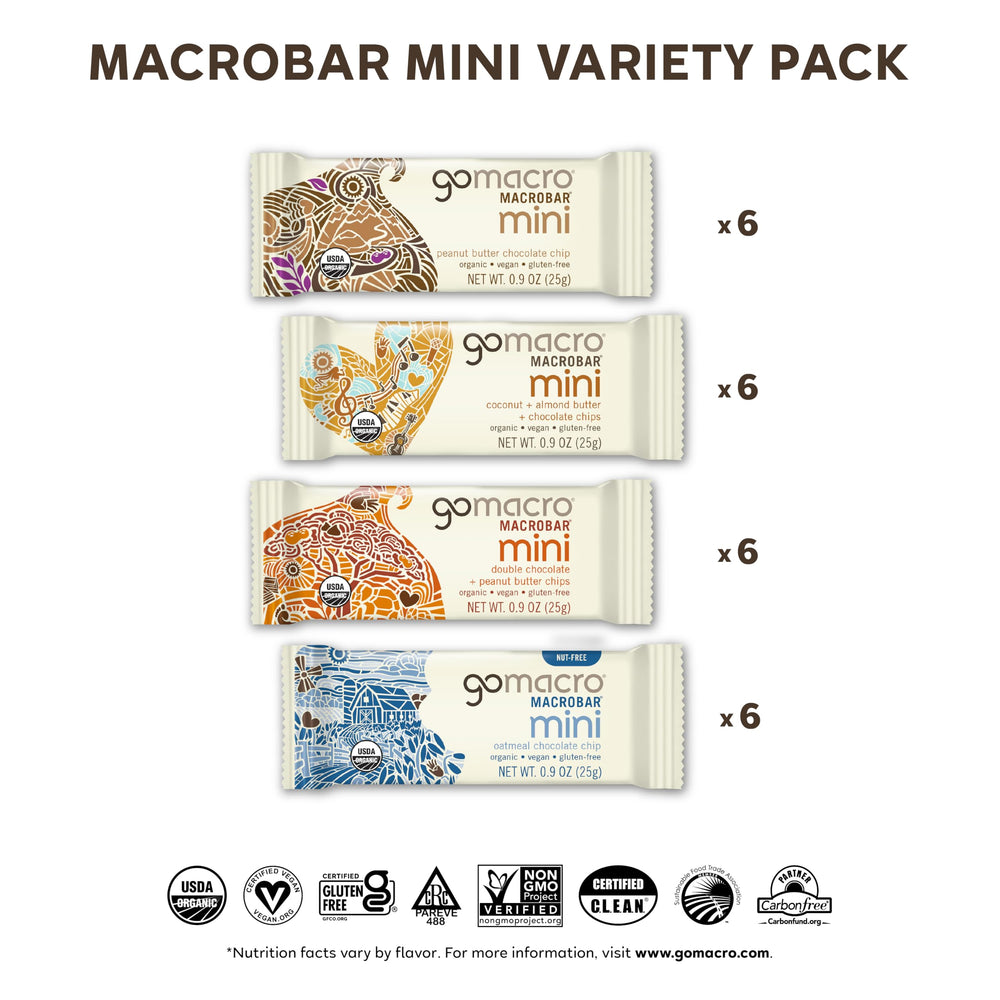 GoMacro surtido de barras mini abierto para elegir sabores