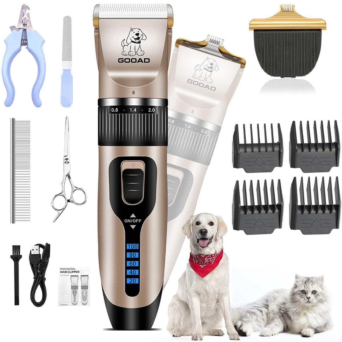 Gooad cortapelos frontal mostrando diseño robusto y control ergonómico